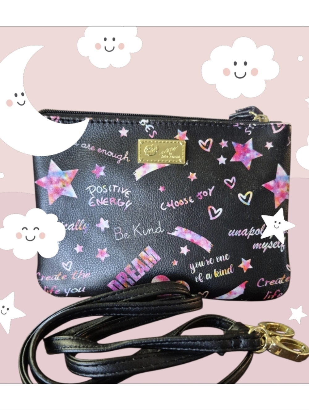 Luv Betsey by Betsey Johnson Motivating Stars & Hearts Wristlet Clutch w/Strap